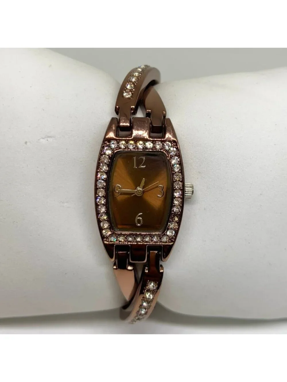 FMD women’s watch brown tone 19mm quartz analog rhinestones size 6” running